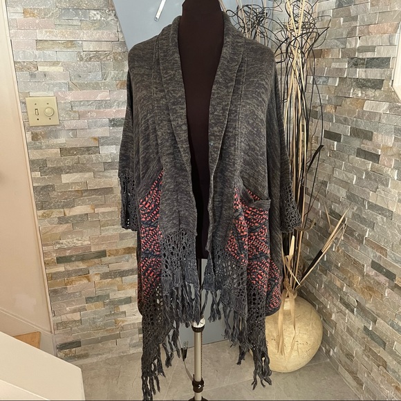 Cine long cardigan tunic sweater tassel fringe boho bohemian - Picture 1 of 8